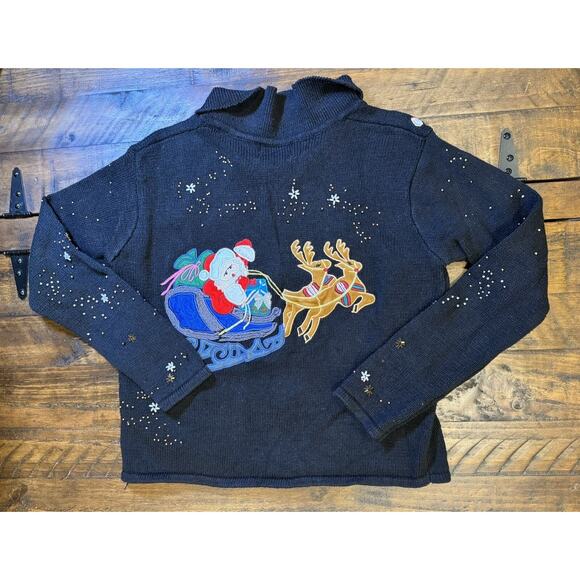 Vintage Designers Originals Ho Ho Ho Full Zip Christmas Sweater Petite Medium - Picture 7 of 10